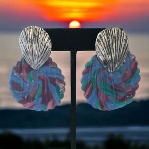 Hand Crafted Polymer Clay Earrings Door Knocker Swirled Large Boho Artisan Color